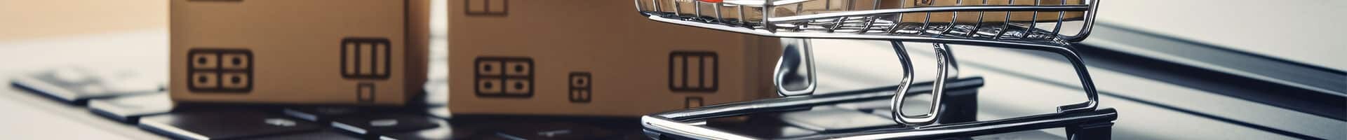 Kartons mit Einkaufswagen, Kopfbild